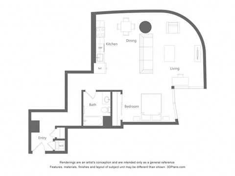 Floor plan for studio, 1 bath, 926 sqft